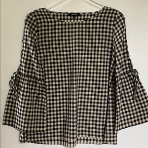 Madewell Gingham Lace Up Bell-sleeve Top